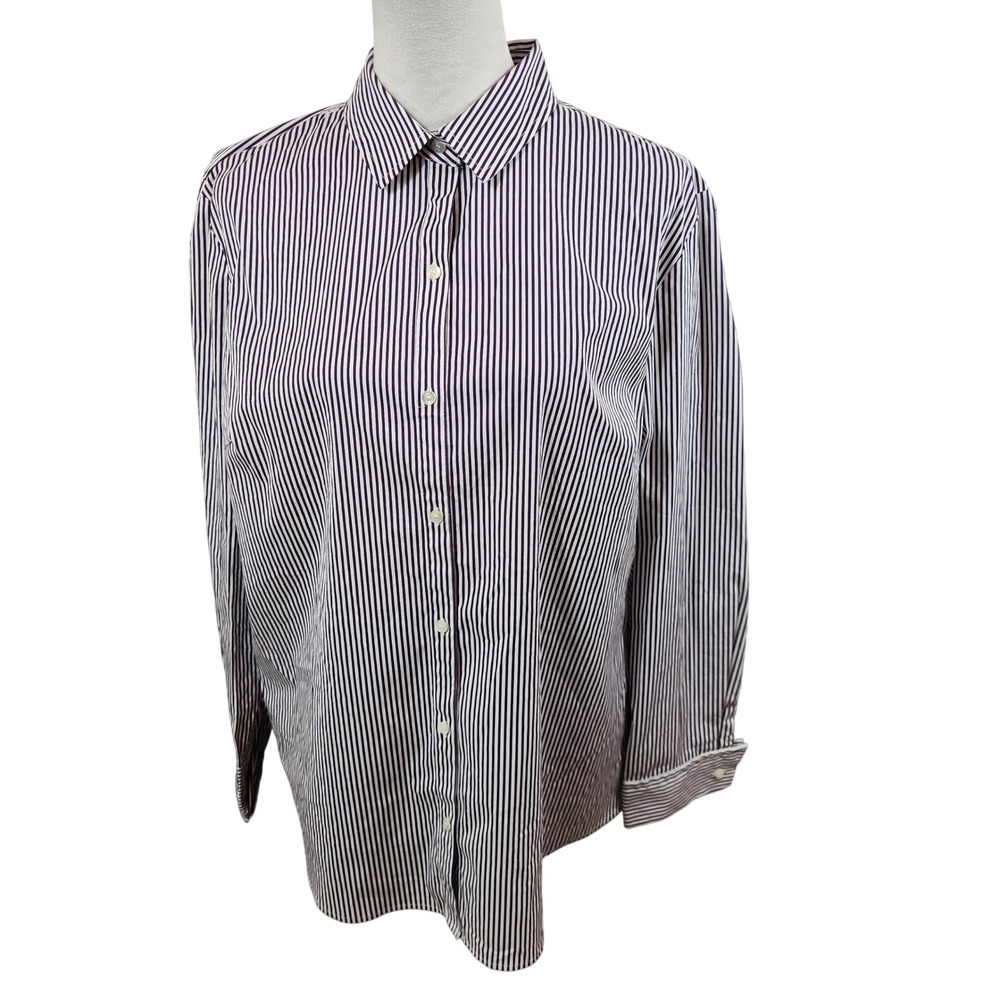 J McLaughlin Joelle Purple Stripe Button Down Blouse Womens XL Office Top NWT